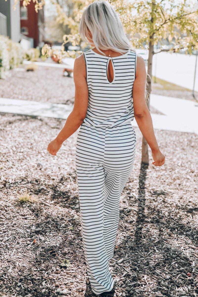 Striped Sleeveless Jumpsuit with Pockets - Love Culture