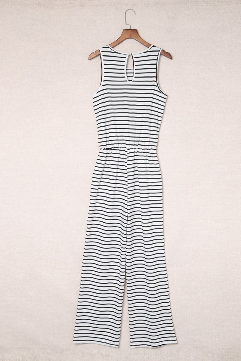 Striped Sleeveless Jumpsuit with Pockets - Love Culture