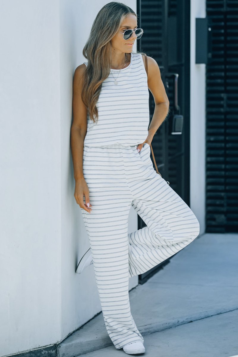 Striped Sleeveless Jumpsuit with Pockets - Love Culture