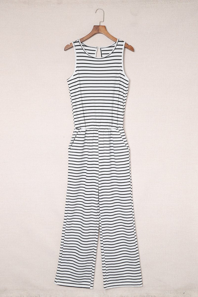 Striped Sleeveless Jumpsuit with Pockets - Love Culture