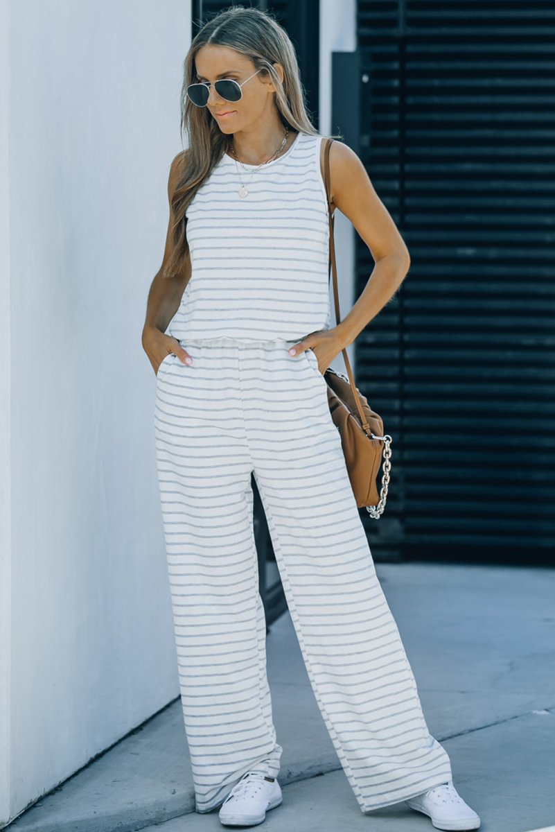 Striped Sleeveless Jumpsuit with Pockets - Love Culture