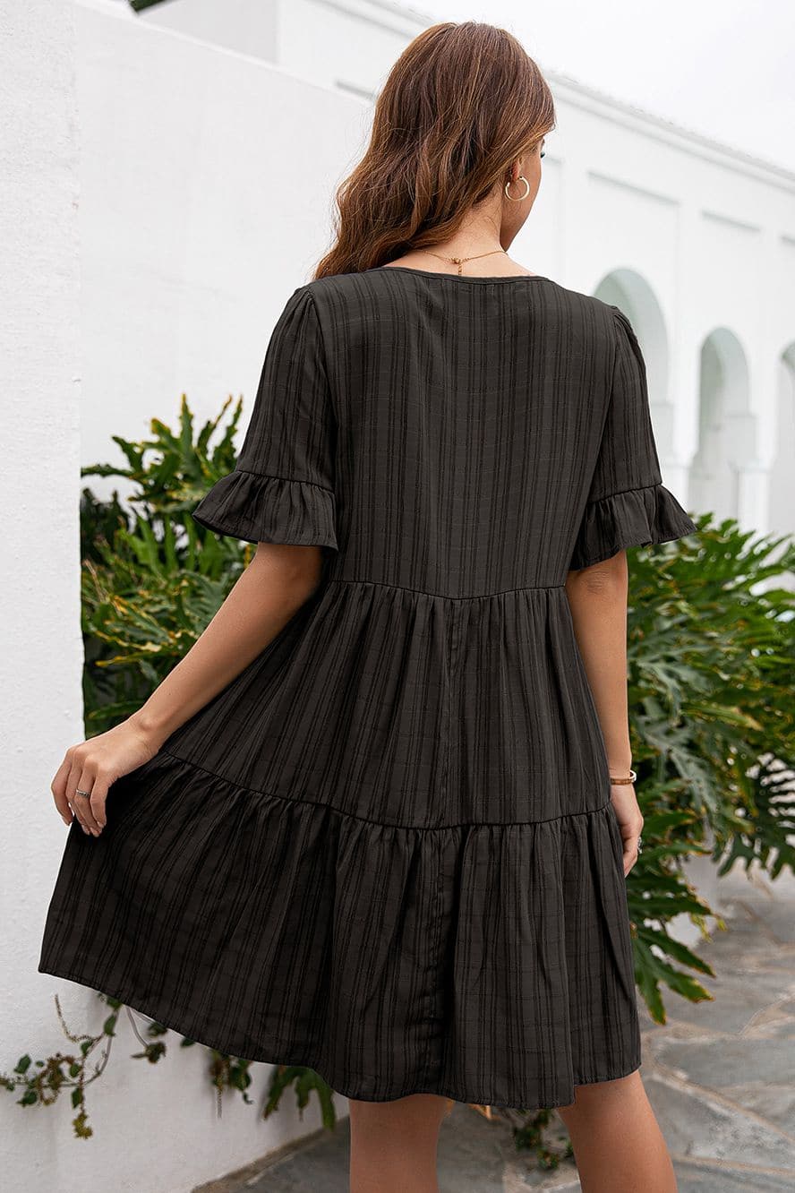 Tassel Tie-Neck Ruffle Hem Dress - Love culture store