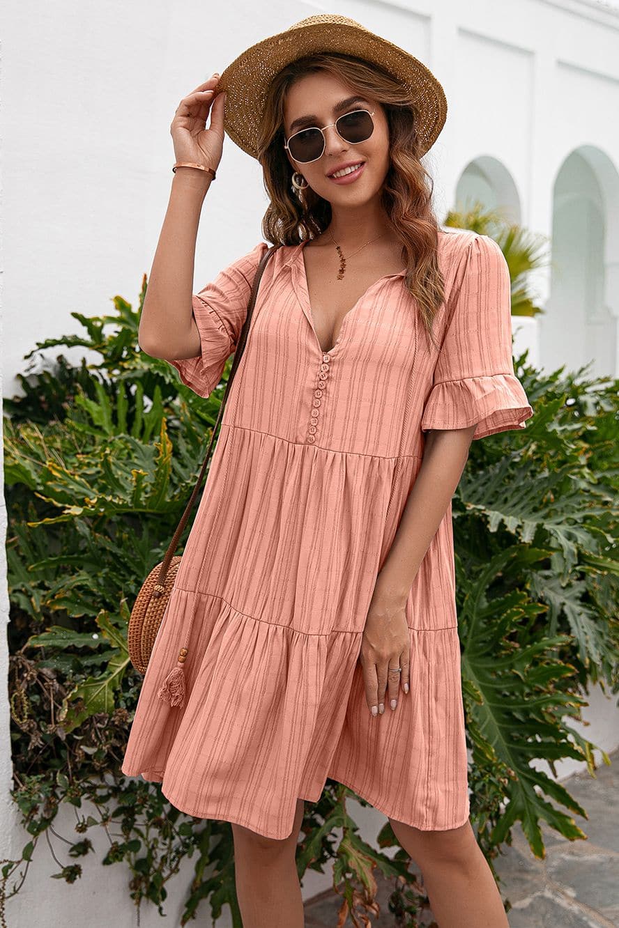 Tassel Tie Neck Ruffle Hem Dress Love Culture