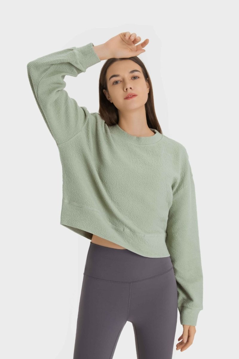 Textured Dropped Shoulder Sports Top - Love Culture