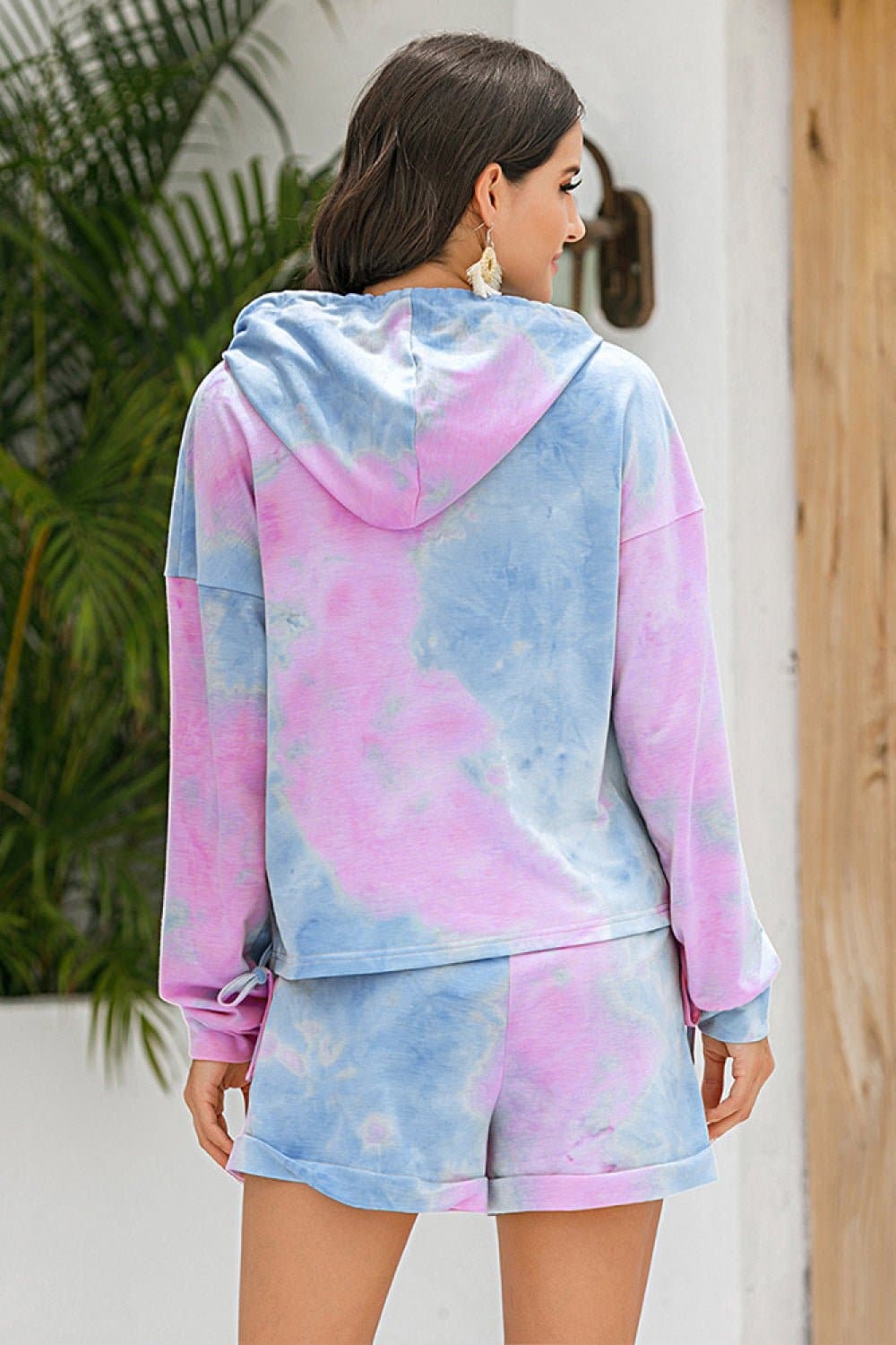 Tie-Dye Drawstring Hoodie and Shorts Set - Love culture store