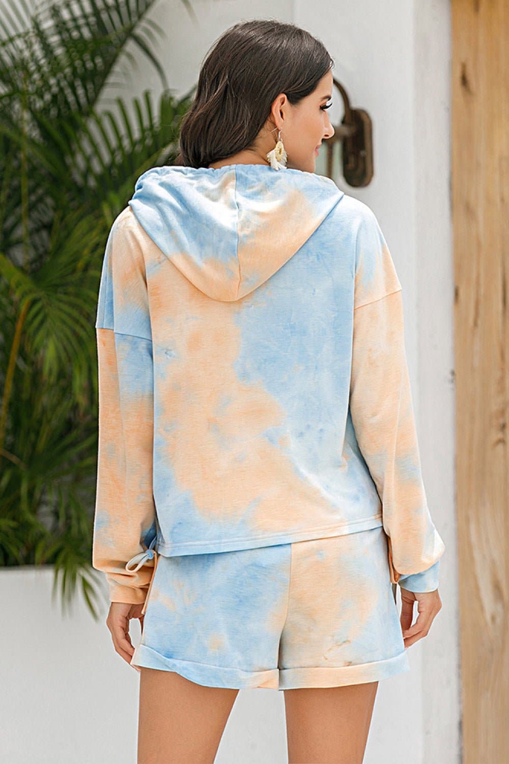 Tie-Dye Drawstring Hoodie and Shorts Set - Love culture store