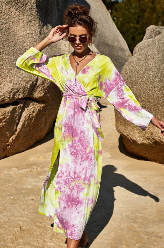 Tie Dye Wrap Maxi Dress - Love culture store