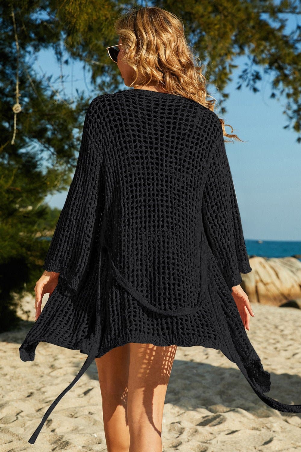 Tie-Waist Openwork Crochet Cover Up - Love culture store