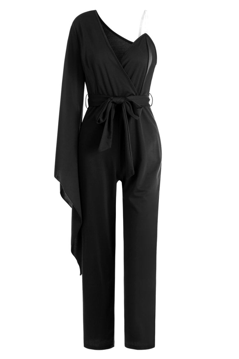 Tie-Waist Split Sleeve Surplice Jumpsuit - Love Culture