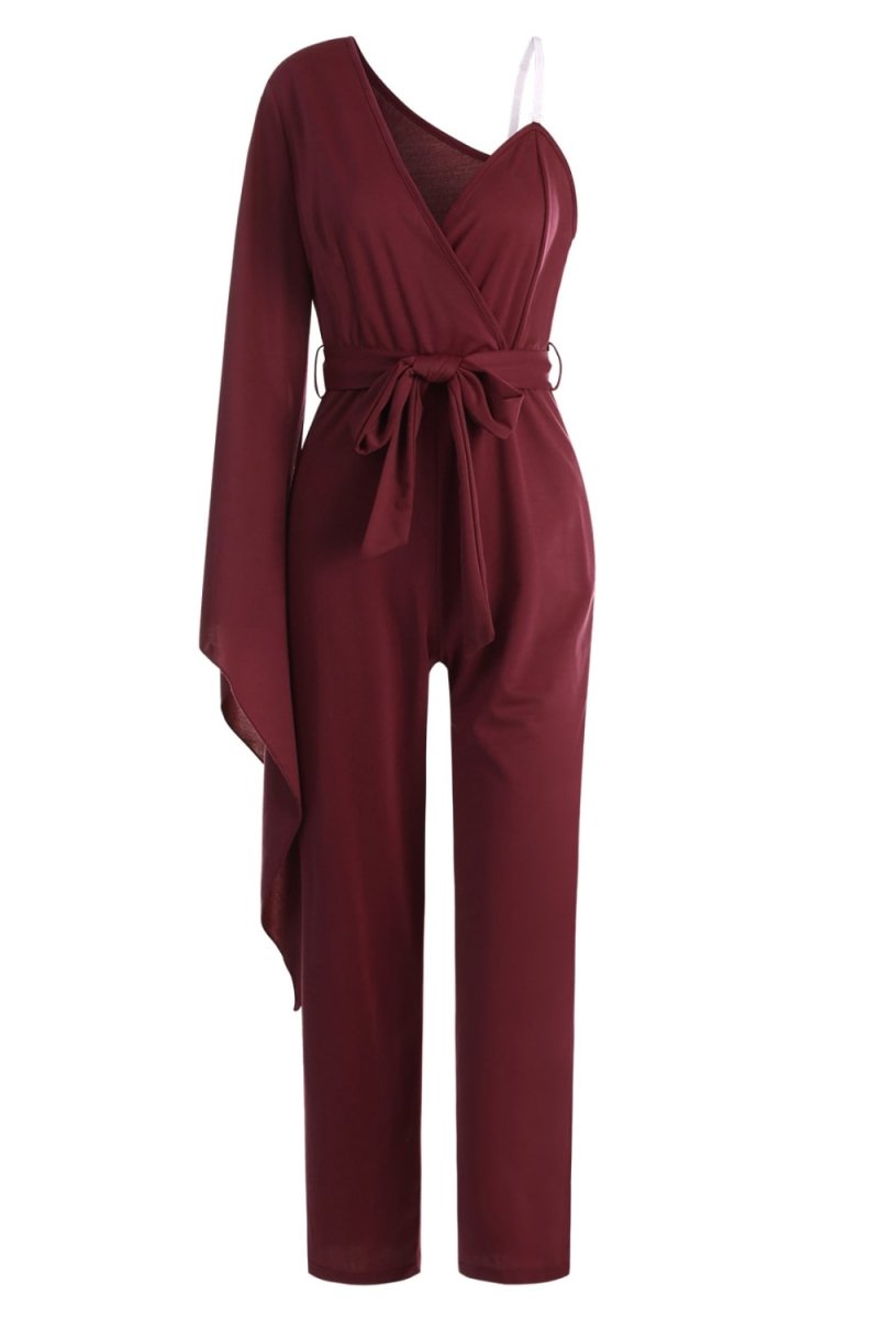 Tie-Waist Split Sleeve Surplice Jumpsuit - Love Culture