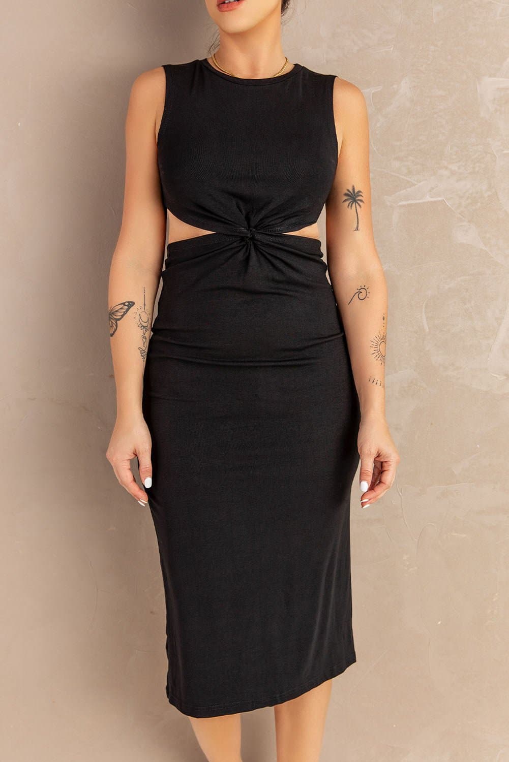 Twist Front Cutout Sleeveless Midi Dress - Love culture store