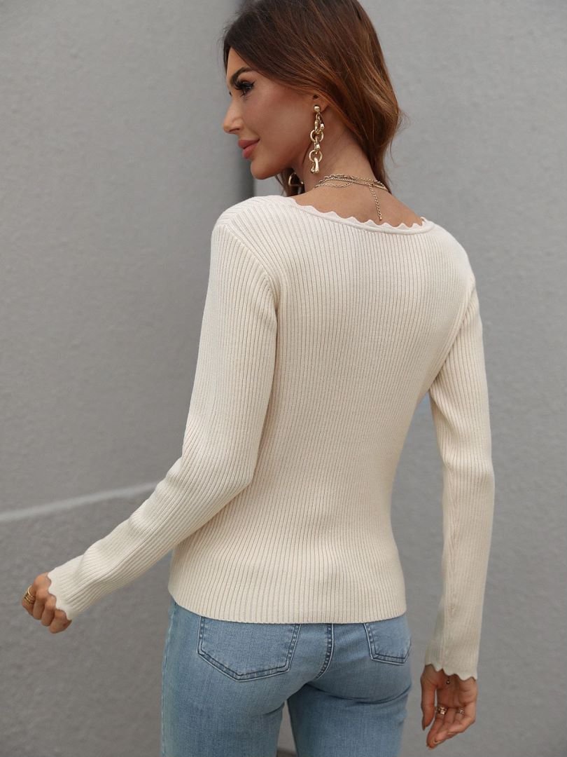 V-Neck Ribbed Knit Top - Love Culture