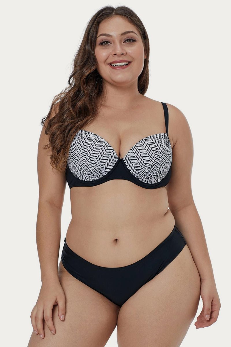 Waves Print Plus Size Bikini Set - Love Culture