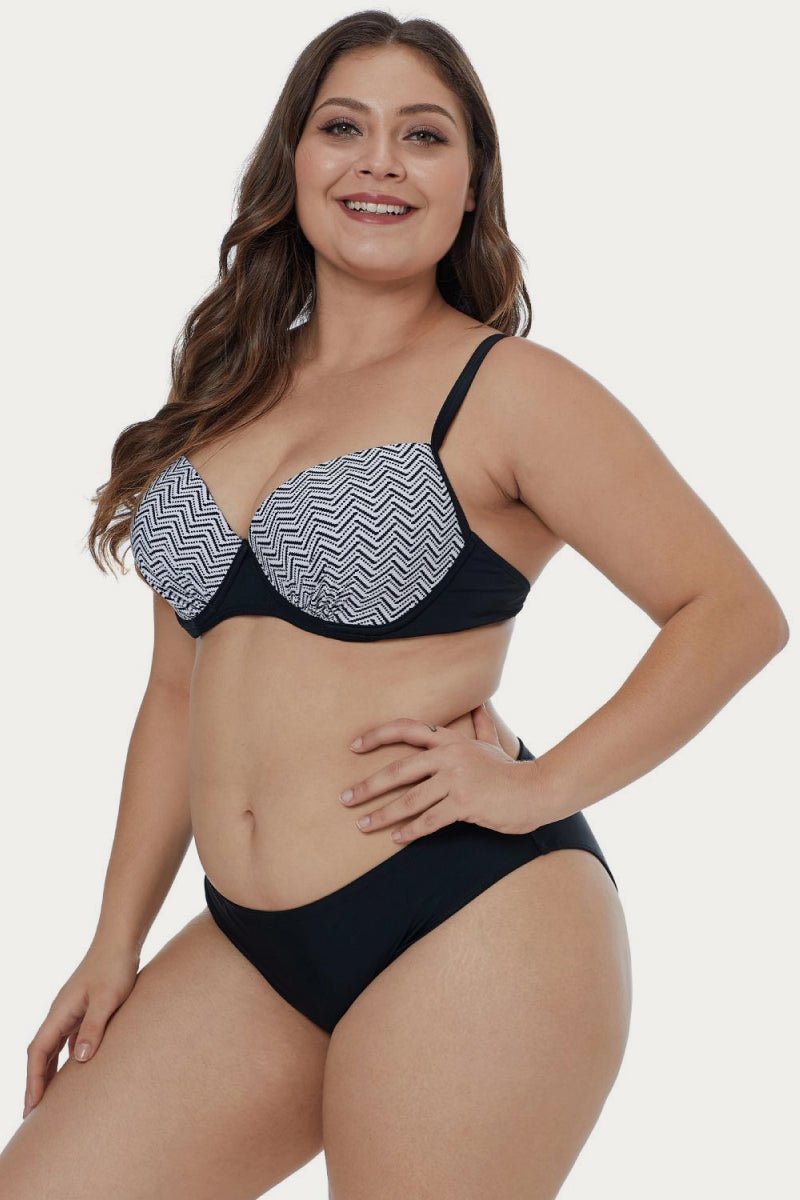 Waves Print Plus Size Bikini Set - Love Culture