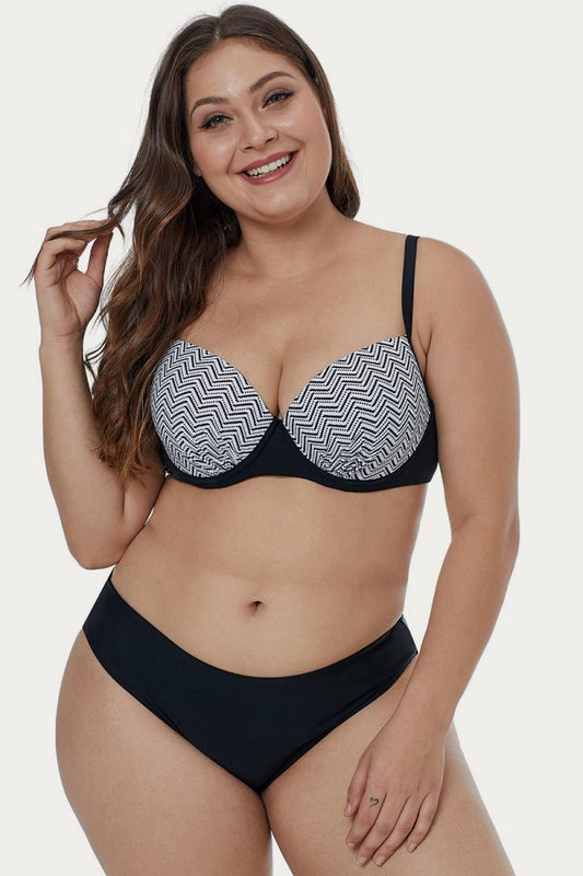 Waves Print Plus Size Bikini Set - Love Culture